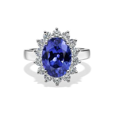 Oval Tanzanite & Diamond Halo Ring in 14K White Gold (1 ct. tw.)
