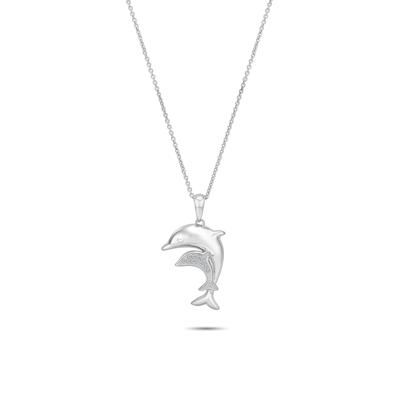 Diamond Accent Dolphin Pendant in Sterling Silver