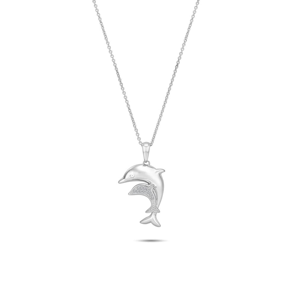 Diamond Accent Dolphin Pendant in Sterling Silver – Image 1 of 4