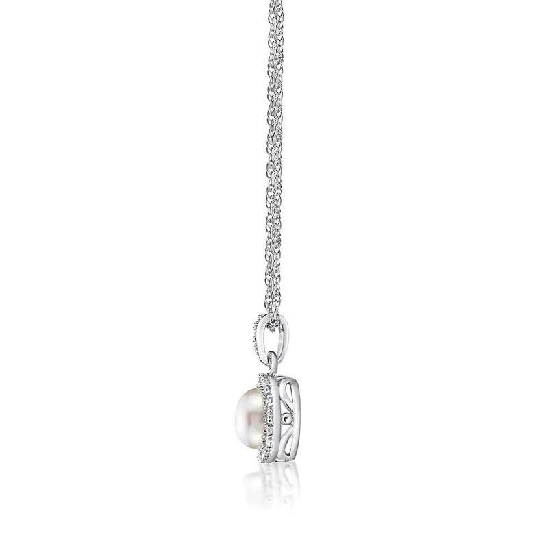 Freshwater Cultured Pearl &amp; 1/10 ct. tw. Diamond Pendant in Sterling Silver  – Image 2 of 4