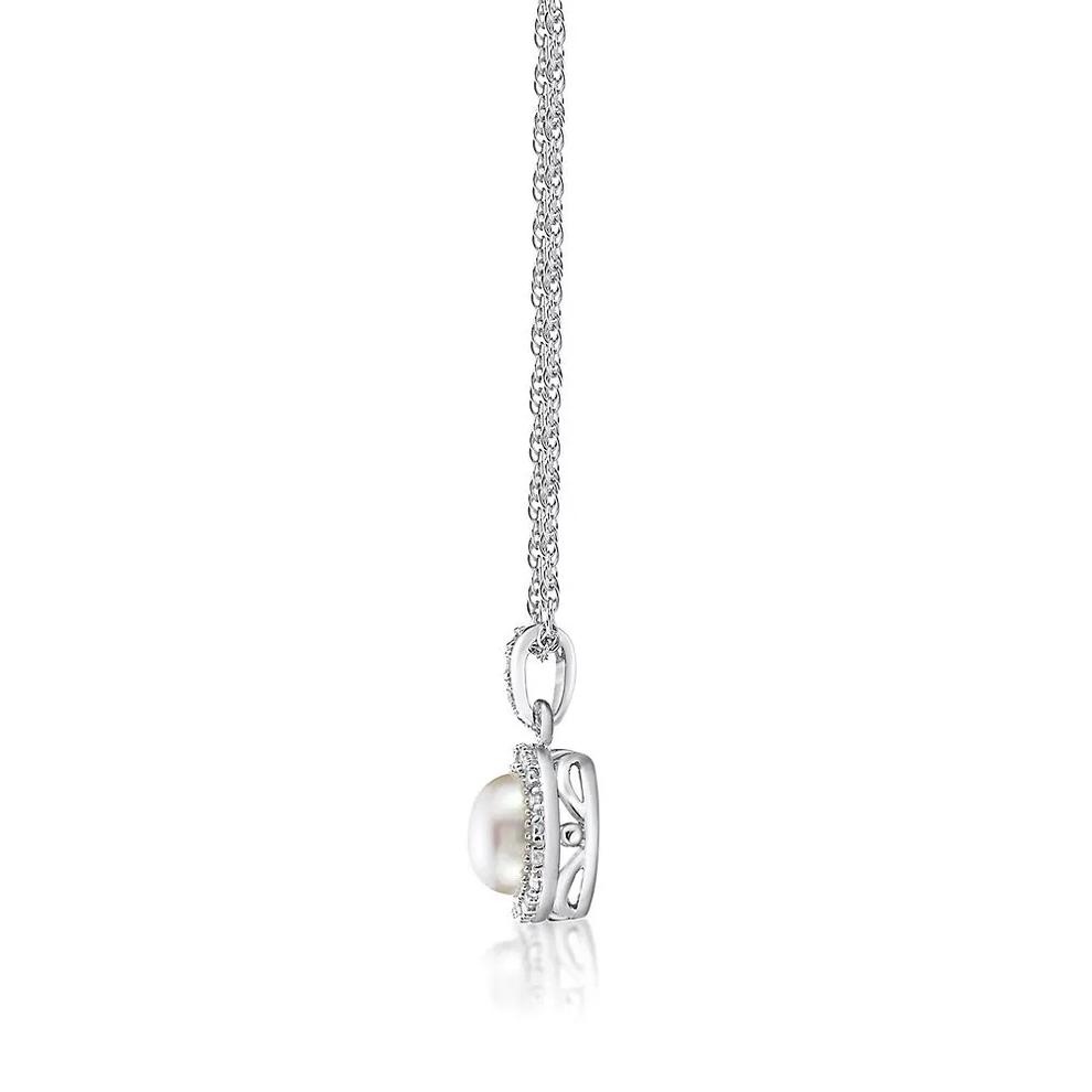 Freshwater Cultured Pearl &amp; 1/10 ct. tw. Diamond Pendant in Sterling Silver  – Image 2 of 4