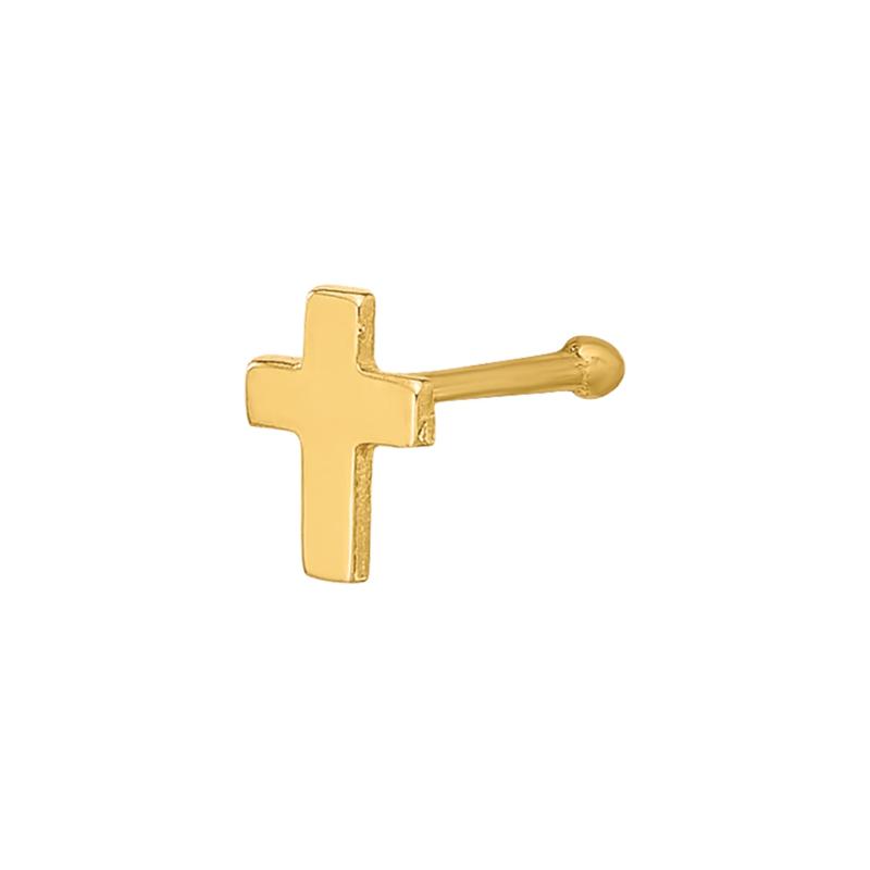 Polished Cross Nose Stud in 14K Yellow Gold, 22 Gauge – Image 1 of 3