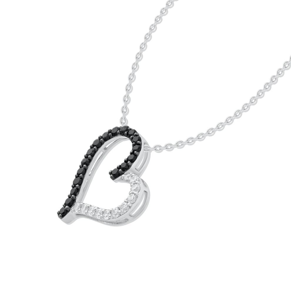 Black &amp; White Diamond Slanted Heart Pendant Necklace in Sterling Silver (1/2 ct. tw.) – Image 4 of 4