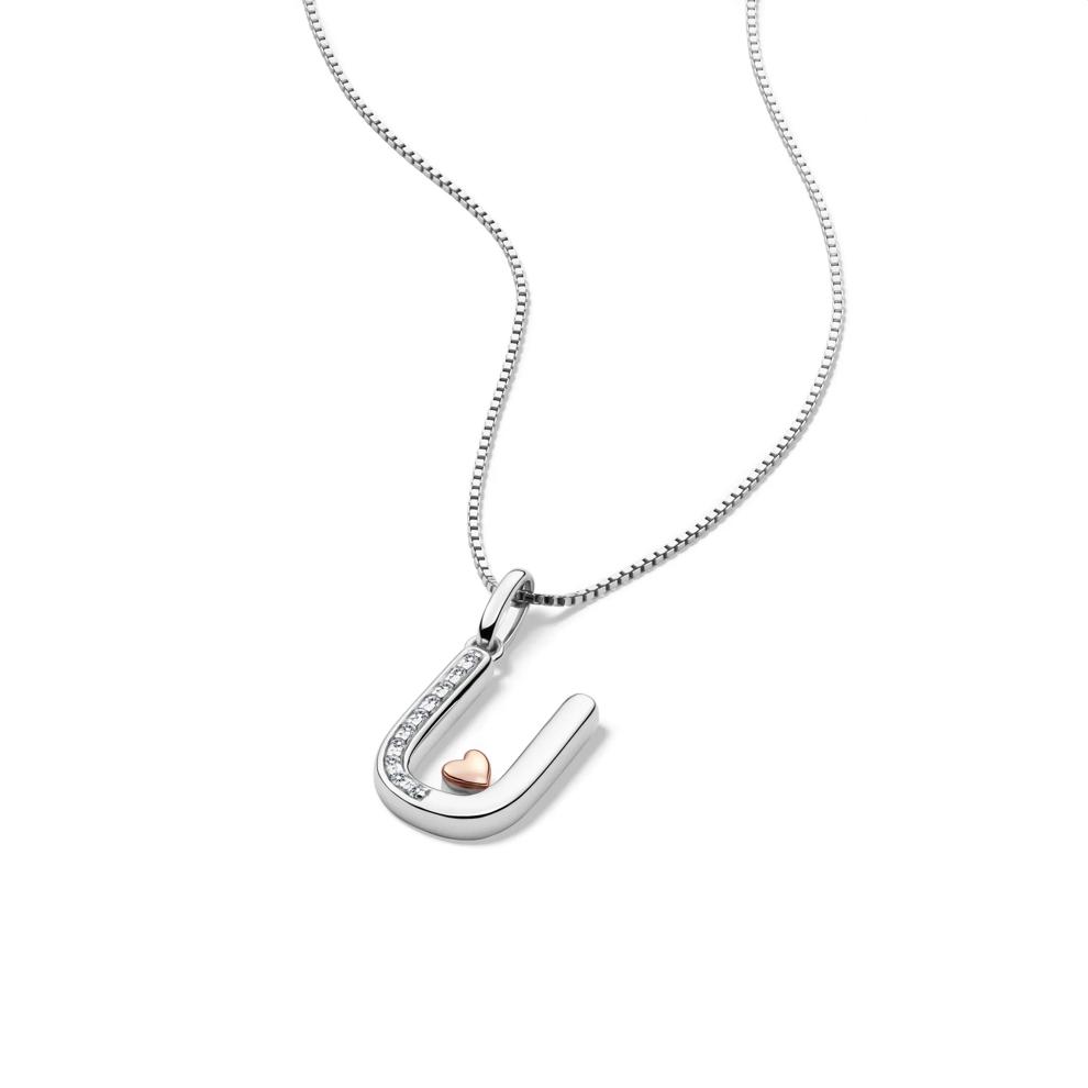 Diamond Accent Initial U Pendant in Sterling Silver and 14K Rose Gold – Image 3 of 4