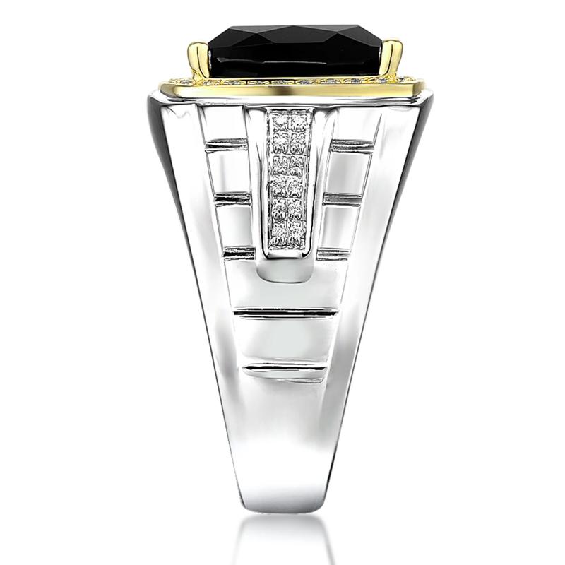 『HAMI VEN 6108 GOLD×BLACK』 Black Spinel With White Zircon 18k Yellow Gold Over Sterling
