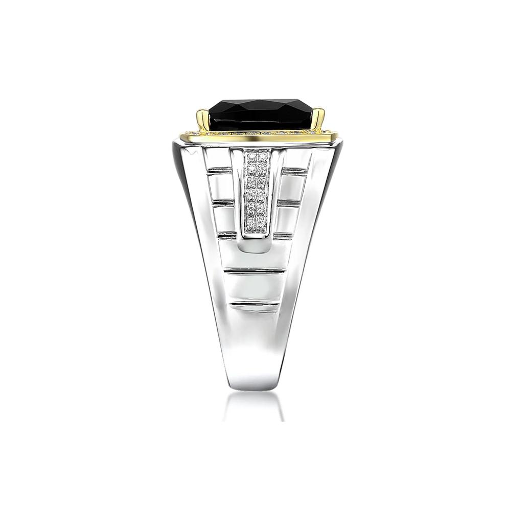 Men&rsquo;s Onyx and Diamond Ring in Sterling Silver and 10K Yellow Gold (1/7 ct. tw.) – Image 3 of 3