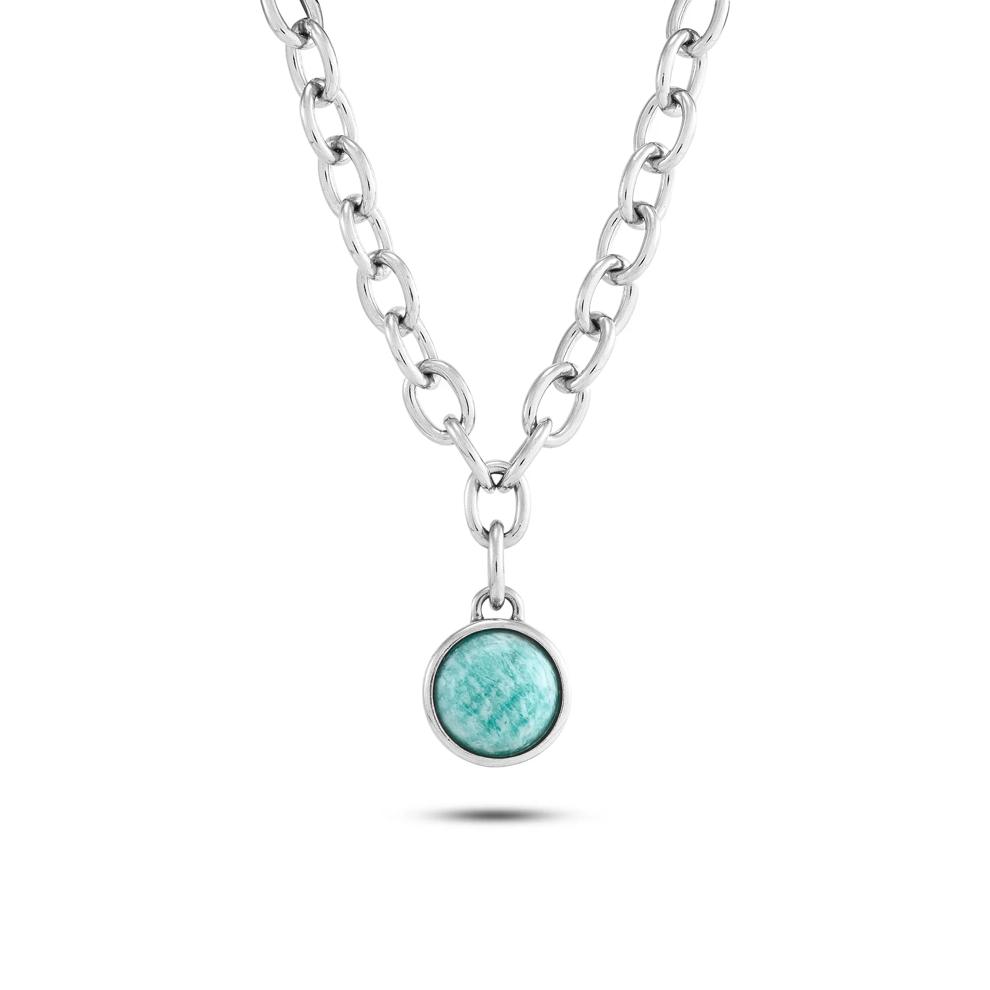 Amazonite Pendant Oval Link Necklace in Sterling Silver, 20" – Image 3 of 3