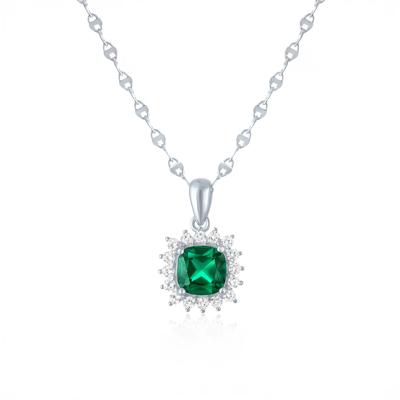 Lab-Created Emerald & Lab-Created White Sapphire Starburst Halo Pendant Necklace in Sterling Silver