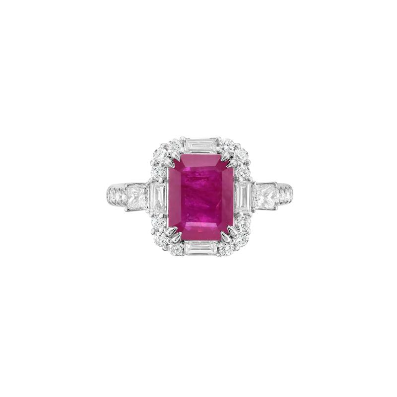 Emerald-Cut Ruby and Diamond Halo Ring in 14K White Gold &#40;3/4 ct. tw.&#41; – Image 1 of 5