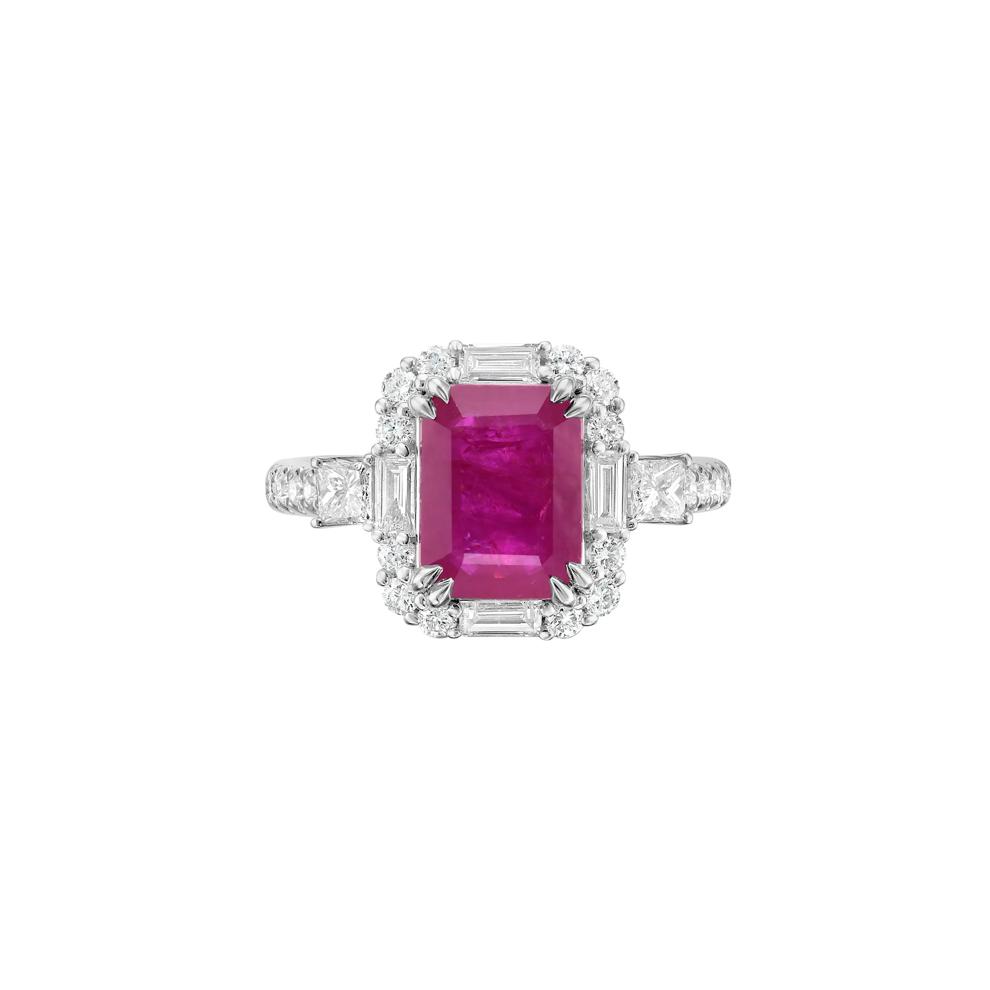 Emerald-Cut Ruby and Diamond Halo Ring in 14K White Gold (3/4 ct. tw.) – Image 1 of 5