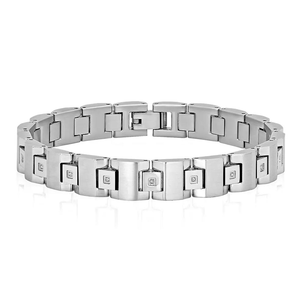 Men's 1/10 ct. tw. Diamond Link Bracelet in Stainless Steel – Image 1 of 3