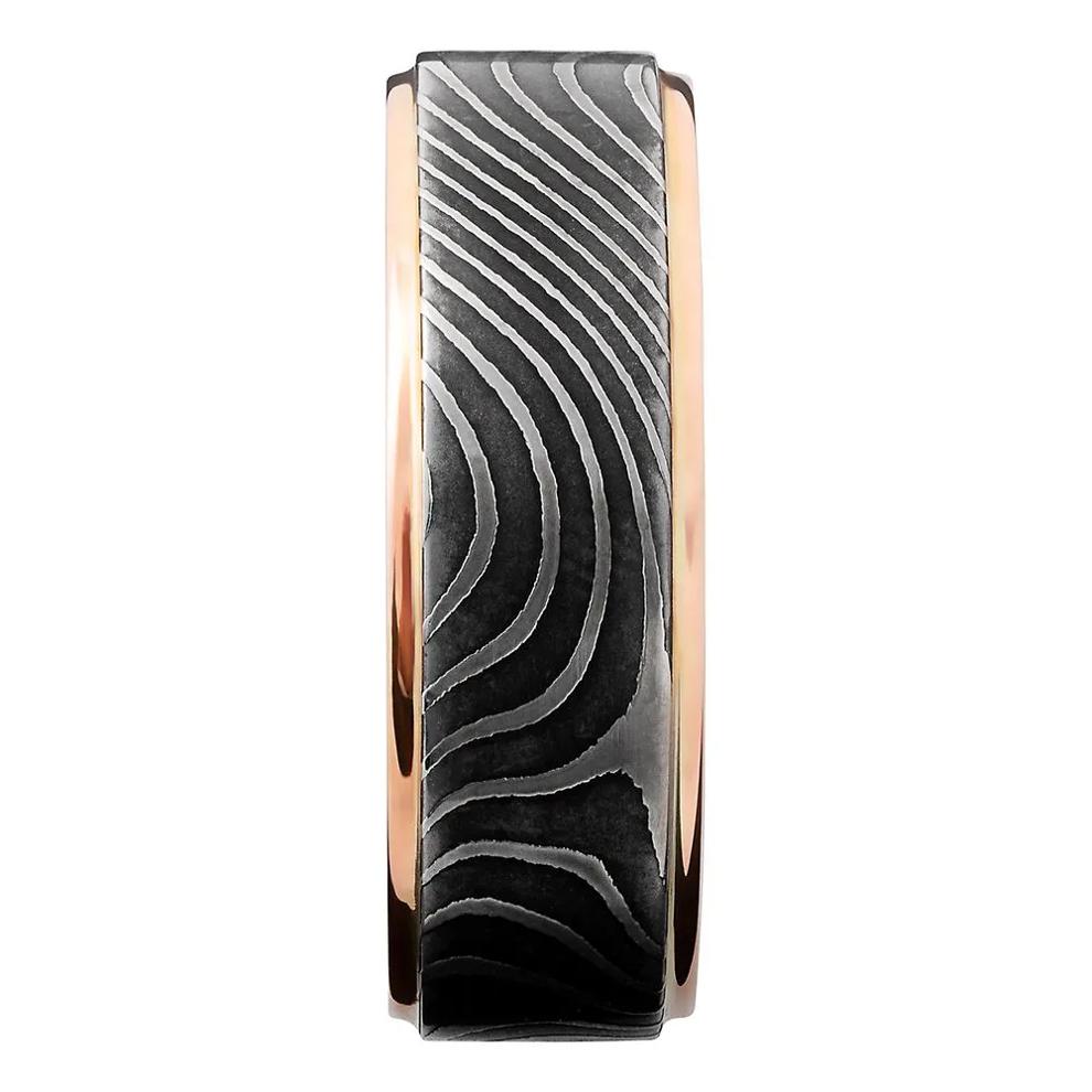 Men's Swirl Band in Damascus Steel &amp; 14K Rose Gold – Image 2 of 3