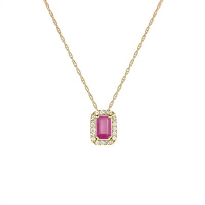 Ruby and Diamond Halo Pendant in 10K Yellow Gold (1/8 ct. tw.)