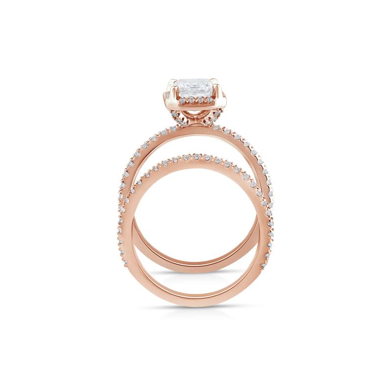 Lab Grown Diamond Emerald-Cut Halo Bridal Set in 14K Rose Gold &#40;2 3/4 ct. tw.&#41; – Image 2 of 3