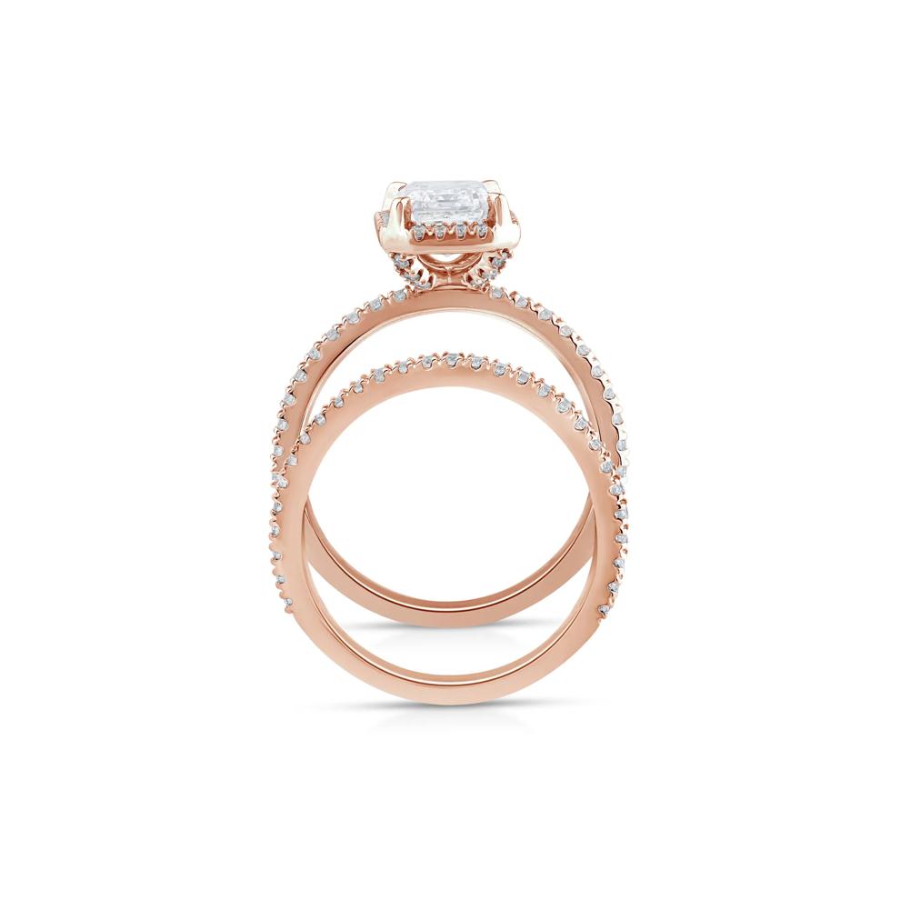 Lab Grown Diamond Emerald-Cut Halo Bridal Set in 14K Rose Gold (2 3/4 ct. tw.) – Image 2 of 3