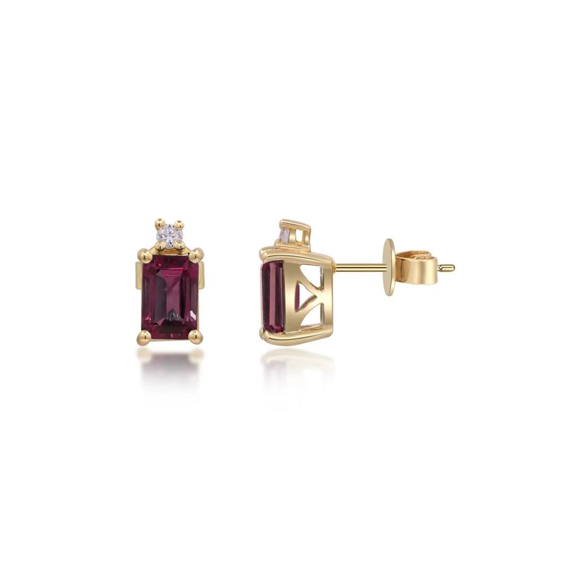 Garnet and Diamond Accent Earrings in 10K Yellow Gold – Image 3 of 3