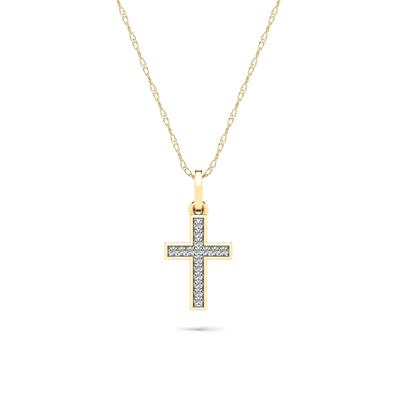 Diamond Accent Cross Pendant Necklace in 10K Yellow Gold