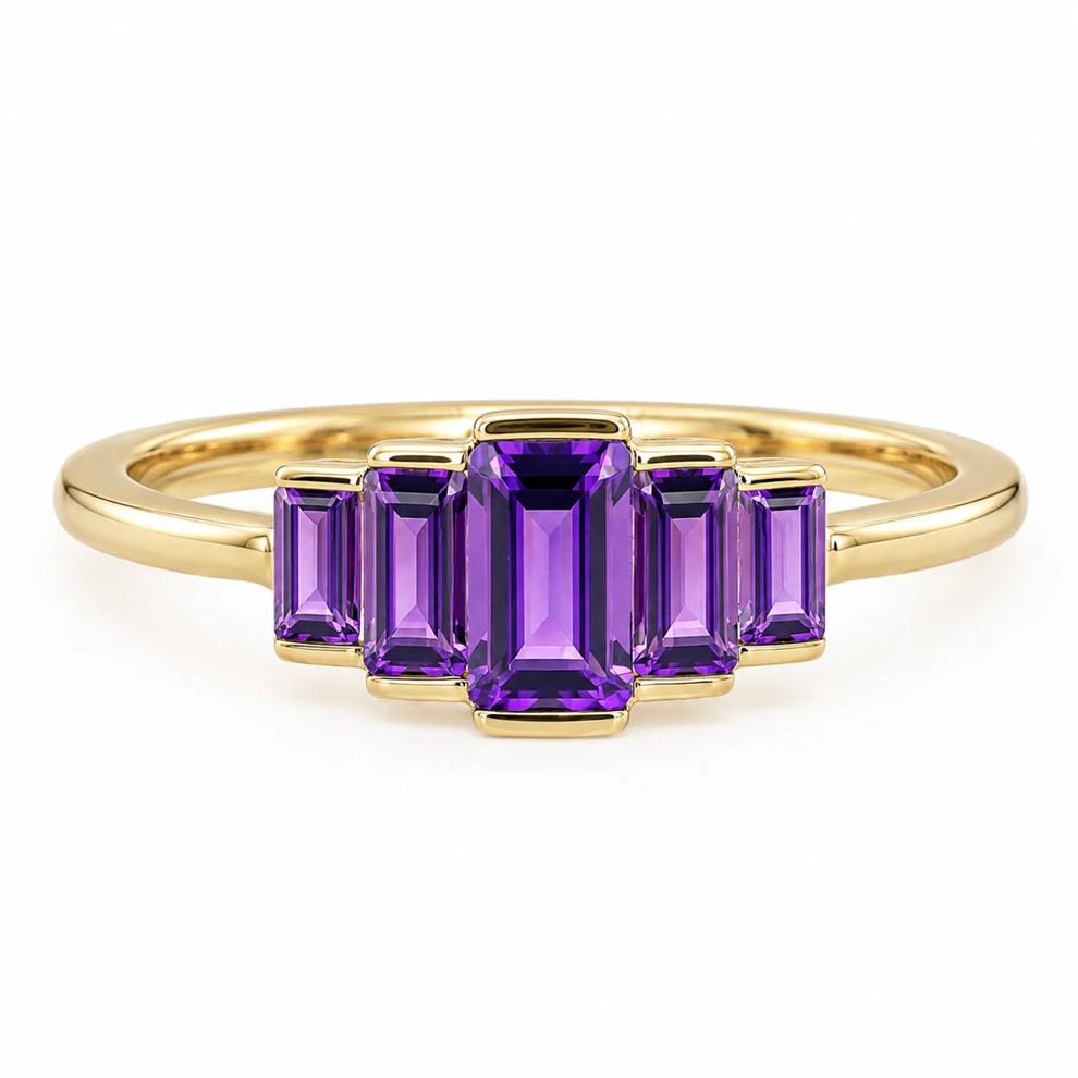 Amethyst Baguette Ring in 10K Yellow Gold – Image 1 of 4