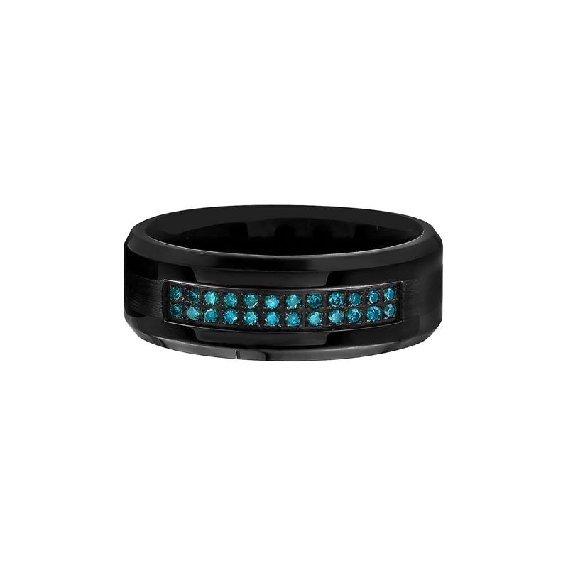 Men&#39;s 1/7 ct. tw. Blue Diamond Band in Stainless Steel, 8MM – Image 1 of 2