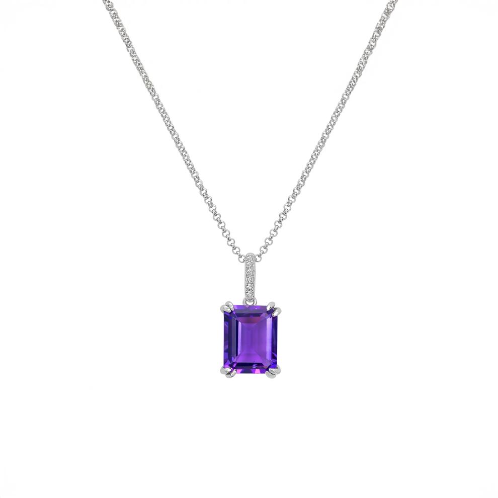 Amethyst and Diamond Pendant in Sterling Silver – Image 1 of 4