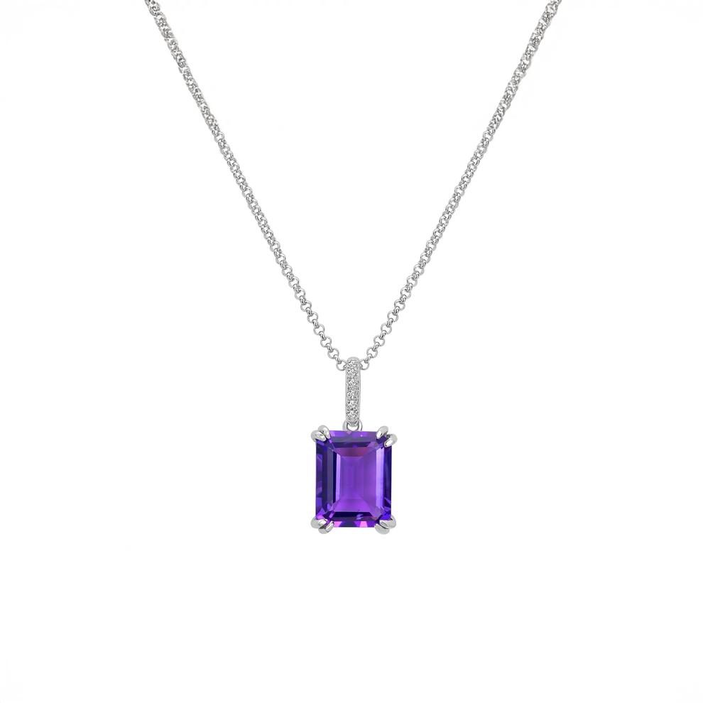 Amethyst and Diamond Pendant in Sterling Silver – Image 1 of 4