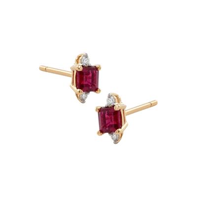 Ruby & Diamond Accent Stud Earrings in 10K Yellow Gold