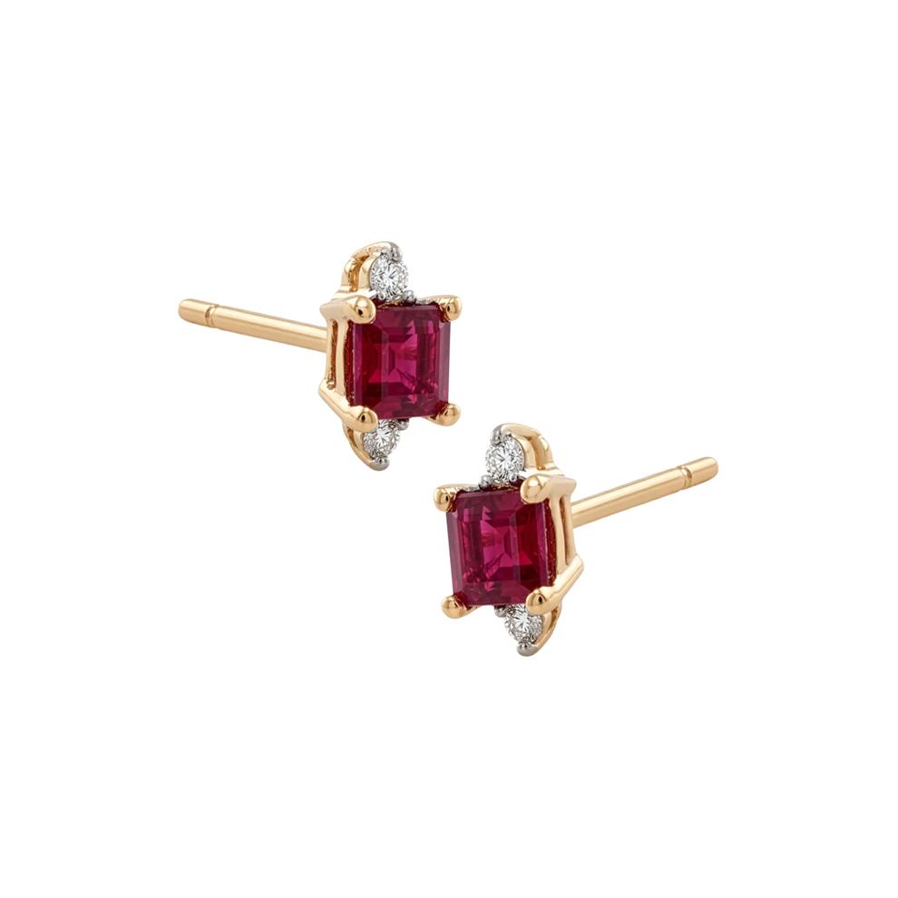 Ruby &amp; Diamond Accent Stud Earrings in 10K Yellow Gold – Image 1 of 2