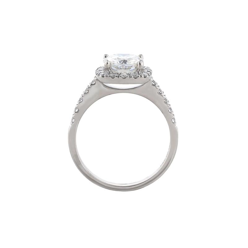 Cushion-Cut Moissanite Halo Ring with Pav&eacute; Band in 14K White Gold &#40;2 7/8 ct. dew&#41; – Image 2 of 3