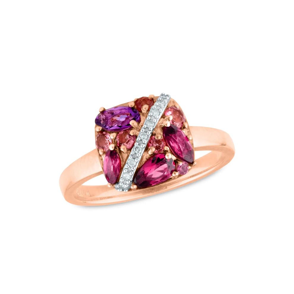 Amethyst, Tourmaline, Rhodolite and Diamond Accent Ring in 10K Rose Gold – Image 4 of 4