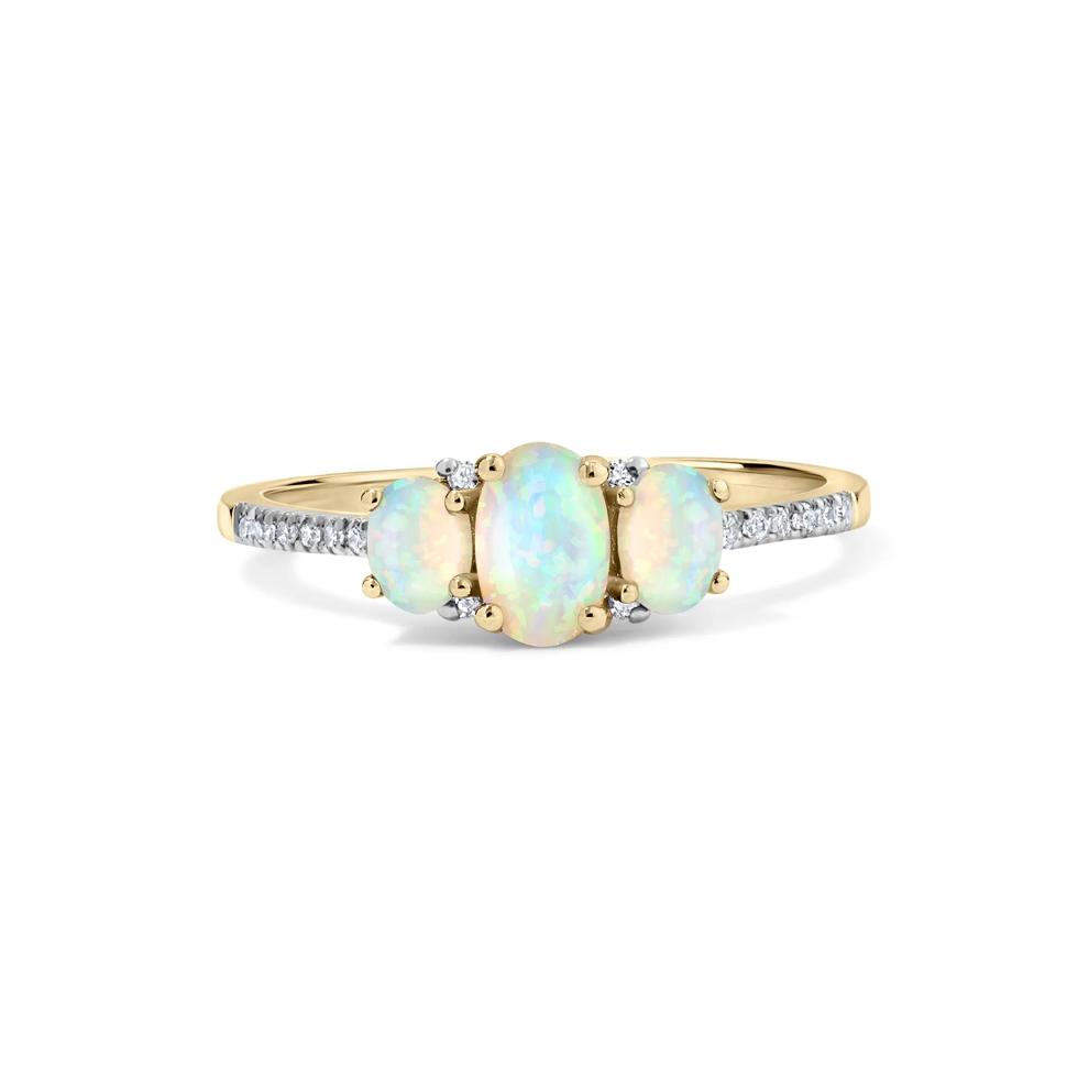 Opal &amp; Diamond Accent Oval Three-Stone Ring in 10K Yellow Gold – Image 1 of 4