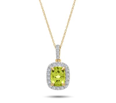 Peridot & Diamond Halo Pendant Necklace in 10K Yellow Gold (1/4 ct. tw.)