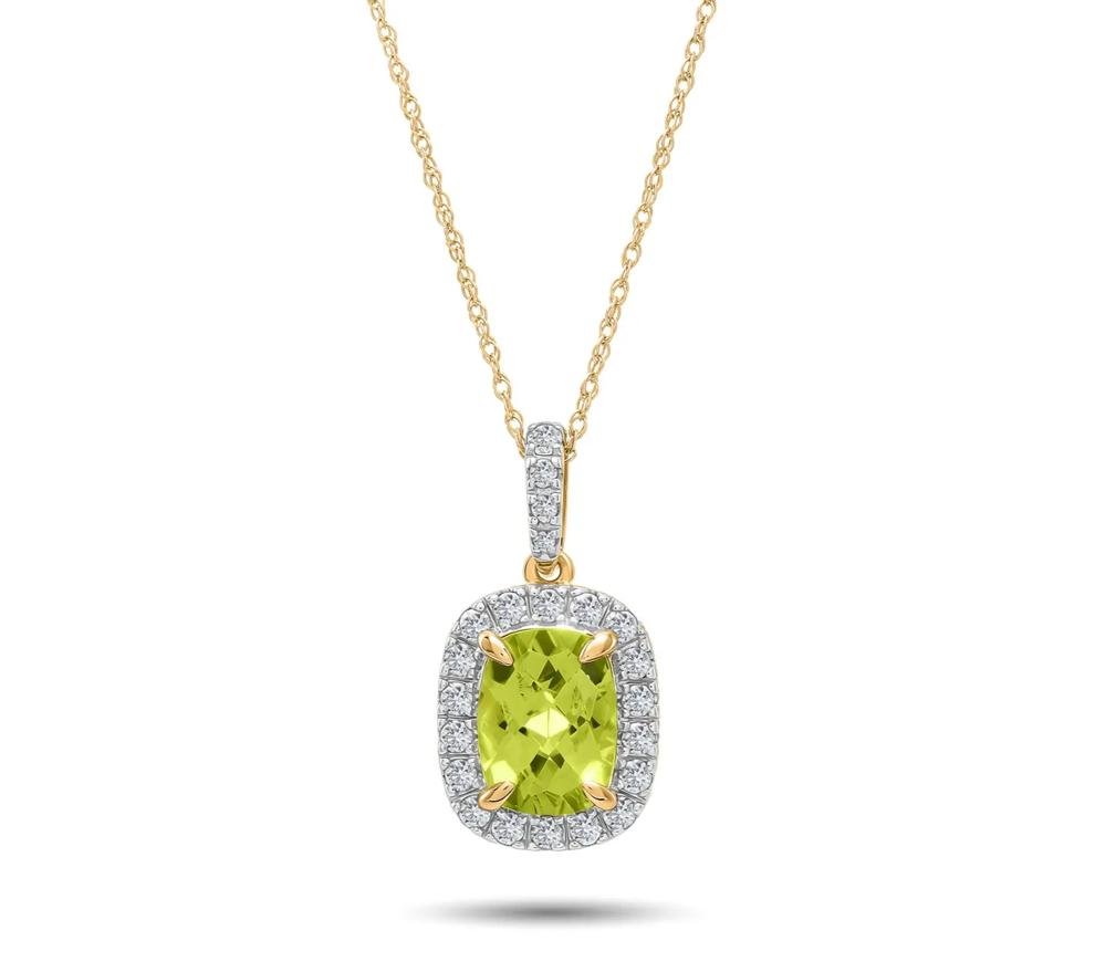 Peridot &amp; Diamond Halo Pendant Necklace in 10K Yellow Gold (1/4 ct. tw.) – Image 1 of 4