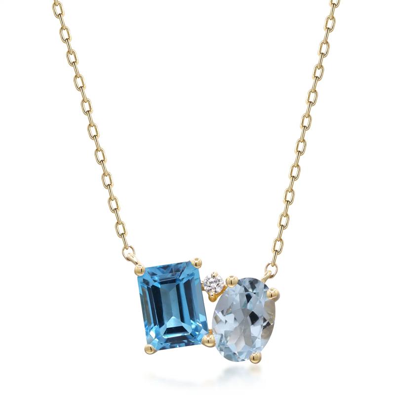 Blue Topaz and Diamond Accent Pendant Necklace in 10K Yellow Gold – Image 1 of 3