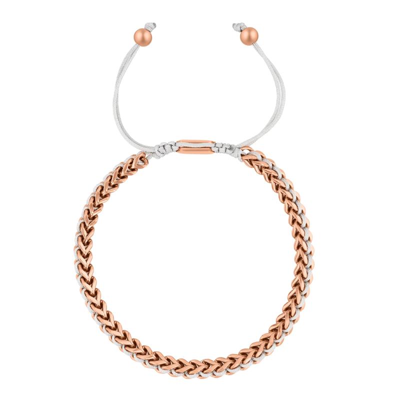 Men&#39;s Light Gray Cord Bolo Bracelet in Rose-Tone Stainless Steel – Image 2 of 2