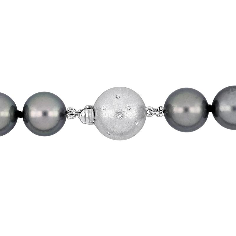 Black Tahitian Pearl and Diamond Accent Necklace in 14K White Gold – Image 5 of 5