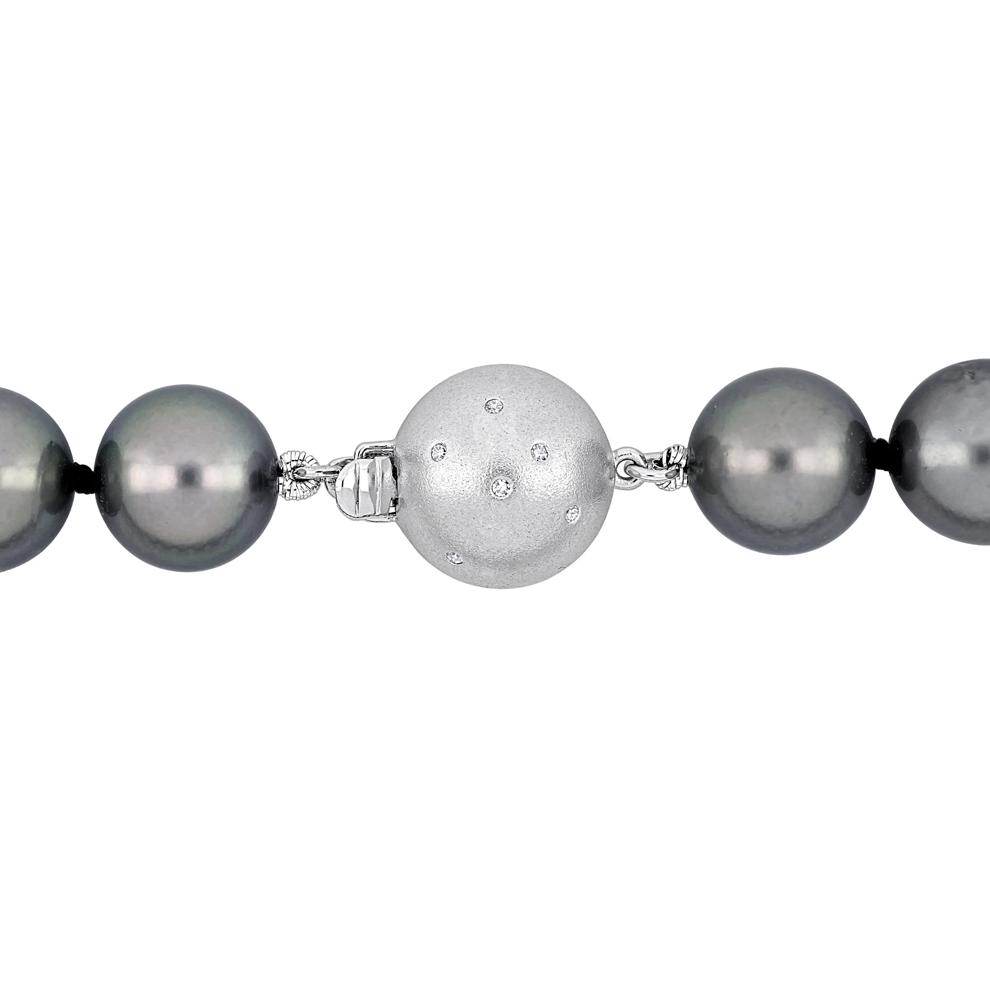 Black Tahitian Pearl and Diamond Accent Necklace in 14K White Gold – Image 5 of 5