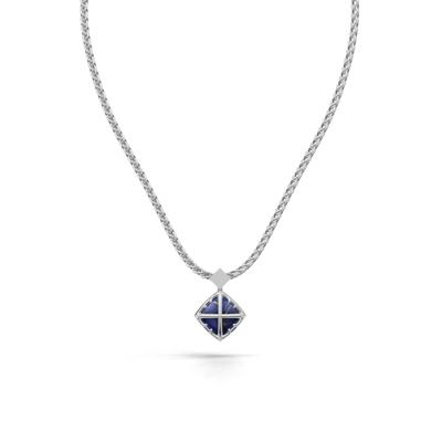 Men's Lapis Diamond-Shaped Arrow Design Pendant Necklace in Sterling Silver