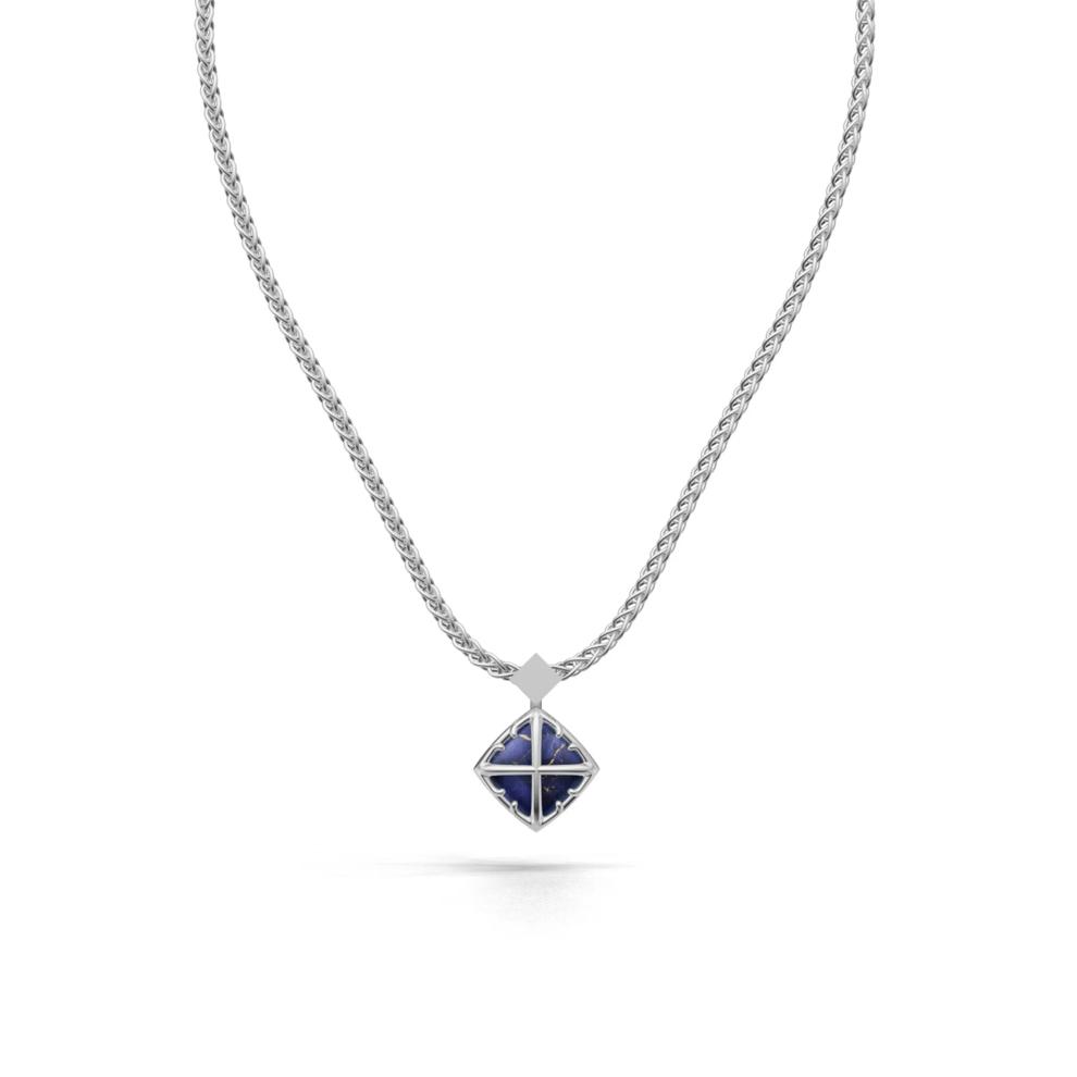 Men's Lapis Diamond-Shaped Arrow Design Pendant Necklace in Sterling Silver – Image 1 of 4