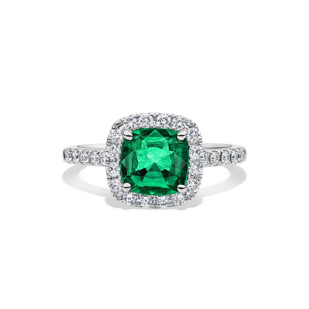 Emerald &amp; Diamond Halo Band in 14K White Gold (1/2 ct. tw.) – Image 1 of 2