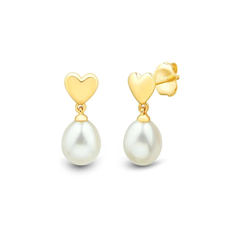 Puff Heart Freshwater Pearl Drop Earrings in Vermeil – Image 1 of 2