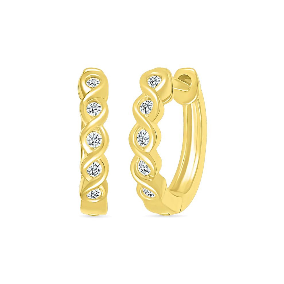 Diamond Twist Hoop Earrings in 10K Yellow Gold (1/10 ct. tw.) – Image 1 of 4