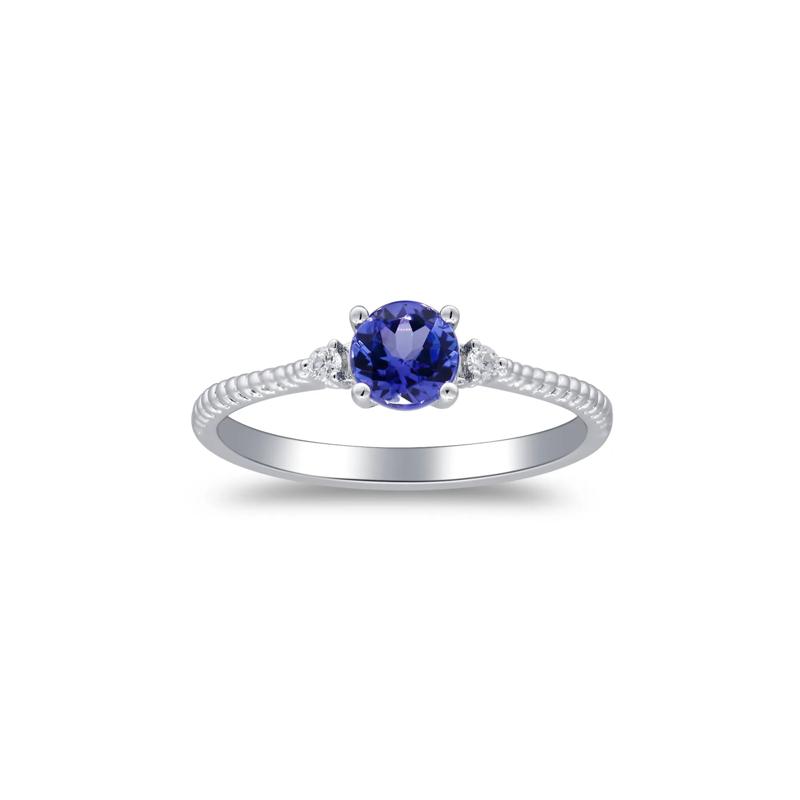 Tanzanite and Diamond Accent Stack Ring in 10K White Gold – Image 4 of 5