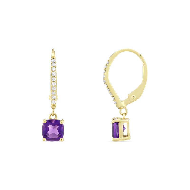 Amethyst and Diamond Drop Earrings in 10K Yellow Gold &#40;1/10 ct. tw.&#41; – Image 2 of 2