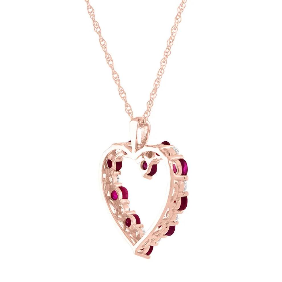 Ruby &amp; 1/5 ct. tw. Diamond Heart Pendant in 10K Rose Gold – Image 4 of 4