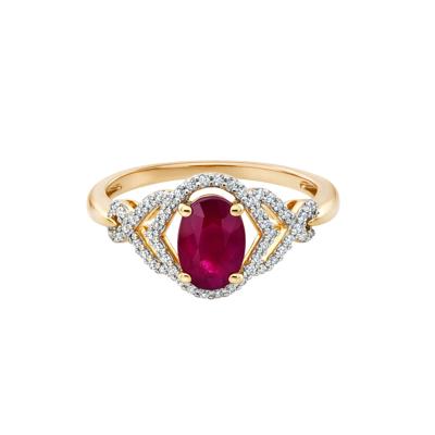 Ruby & Diamond Twist Shank Ring in 10K Yellow Gold (1/7 ct. tw.)