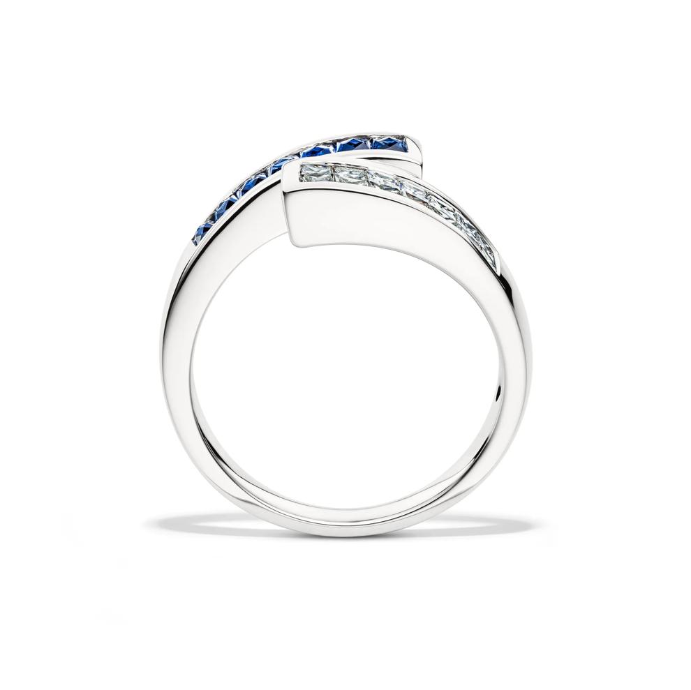 1/2 ct. tw. Diamond &amp; Blue Sapphire Bypass Ring in 14K White Gold – Image 2 of 4