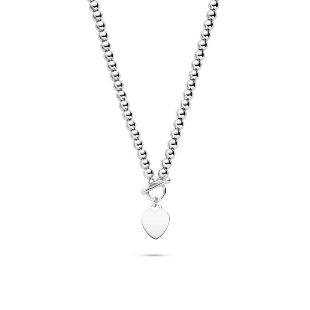 Heart Disc Bead Necklace in Sterling Silver – Image 1 of 4