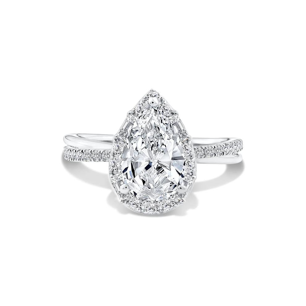 Lab Grown Diamond Pear-Shaped Halo Engagement Ring in 14K White Gold (2 1/2 ct. tw.) – Image 1 of 4