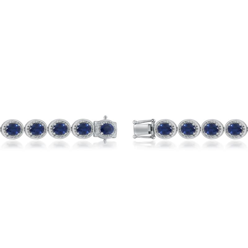 Oval-Shaped Blue Sapphire and Diamond Halo Bracelet in 14K White Gold &#40;1 1/4 ct. tw.&#41; – Image 3 of 3