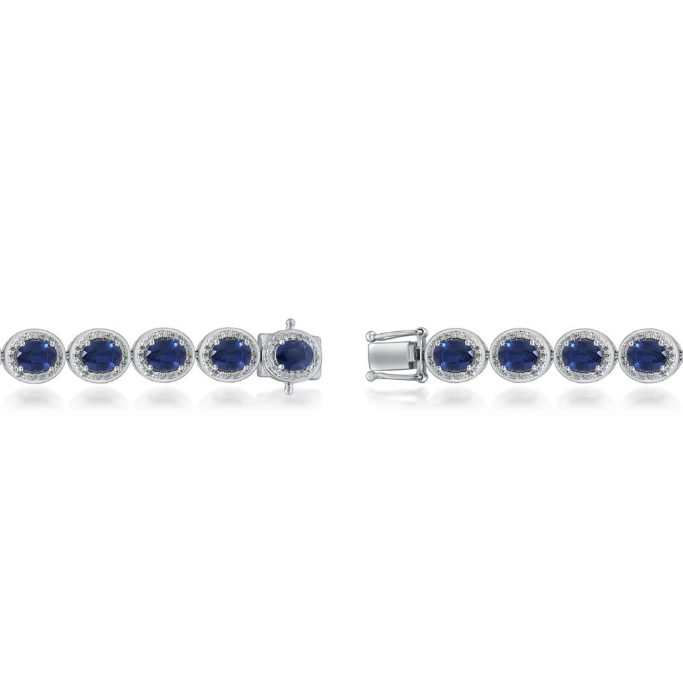 Oval-Shaped Blue Sapphire and Diamond Halo Bracelet in 14K White Gold (1 1/4 ct. tw.) – Image 3 of 3